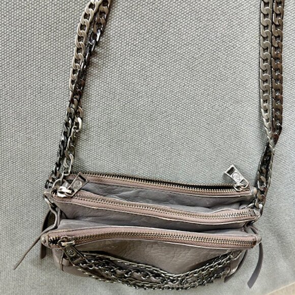 Ash Domino Chain Crossbody Bag in gunmetal grey leather. - Picture 2 of 6
